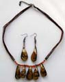 Fashion brown beaded necklace in multi strings design with 5 seashell pendants seashell earring set