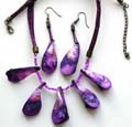 Multi purple strings design fashion beaded necklace with 5 seashell pendants seashell earring set