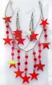 Fashion chain necklace with multi shiny beaded star pendant earring set, assorted color randomly pick