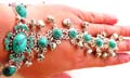 Fashion slave bracelet ring with multi light blue imitation turquoise stone and jingle bell pattern inlaid