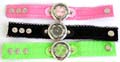 Rounded fashion bracelet watch with color fabric band design and 3 buttons for adjustible fit, assorted color randomly pick