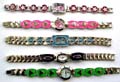 Fashion bracelet watch with assorted enamel color and pattern decor on band, assorted color randomly pick