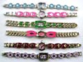 Fashion bracelet watch with assorted enamel color and pattern decor on band, assorted color randomly pick