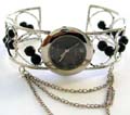 Beaded fashion bangle watch with carved-out butterfly or heart love pattern design on band, assorted color randomly pick
