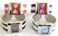 Fashion wide band bangle watch with enamel color triple imitation leather decor both sides, assorted color randomly pick