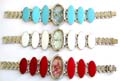 Elliptical clock face design fashion bracelet watch with 3 enamel color elliptical shape pattern decor on each side, assorted color randomly pick by our warehouse staffs 