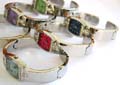 Fashion bangle watch with multi mini clear cz stone forming T shape pattern decor on each side of clock, assorted color randomly pick