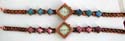 Copper color fashion bracelet watch with diamond shape clock face design and 3 tiger eye stone embedded on each side, assorted color randomly pick by our warehouse stuff