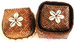 Brown retan box with flower seashell beaded on top and around edge, set of 2 pieces