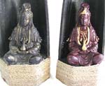 Guan Yin in coconut shell statue with rope tie on bottom, assorted color randomly pick