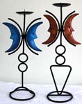 Geometric design double moon iron candle holder, blue or tan color