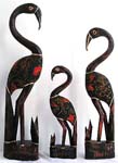 Wooden Batik flamingo family set, set of 3 pieces
