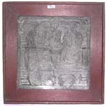 Square stone tribal carving plaque with wooden frame, assorted design randomly pick