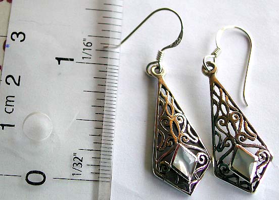 Buy Mother of Pearl Jewelry Online. Filigree sterling silver earring with mother-of-pearl shell