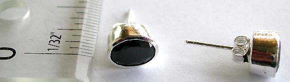 Oval shape black cz stone embedded sterling silver stud earring