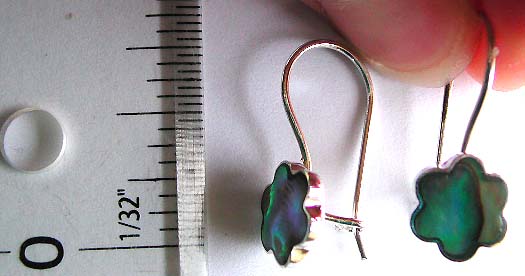 Flower shape abalone seashell inlay sterling silver earring with clip-in fish hook for secured closure
