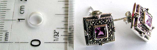Vintage costume jewelry with marcasite semi precious stones and purple amethyst gemstone   
