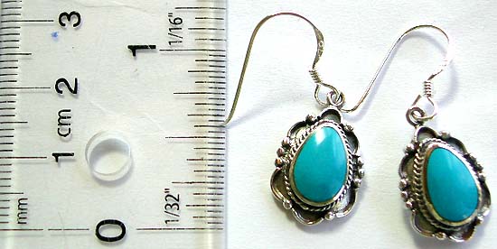 Silver jewelry store wholesale water drop shape blue turquoise stone inlay    
