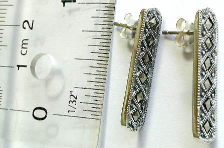 Long strip pattern design sterling silver stud earring with multi diamond shape marcasite stone embedded       
