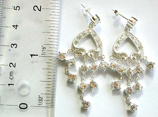 Sterling silver chandelier earring wholesaler wholesale up-side-down fancy heart shape cubic zirconia ear ring and chandelier drops.       
