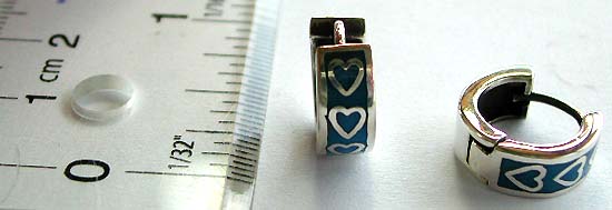 Blue heart pattern decor letter C shape design clip-in sterling silver earring            
