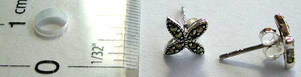 Multi marcasite stone embedded butterfly pattern design sterling silver stud earring            
