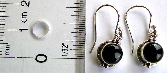 Rounded black onyx stone embedded sterling silver earring with fish hook for closure                
