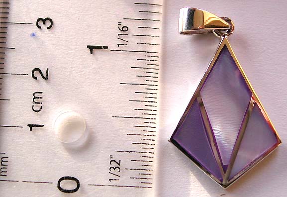 Purple seashell stone inlay 925. sterling silver pendant in geometric pattern design      
