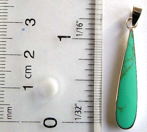 925. sterling silver pendant in long water drop shape pattern design with blue turquoise stone inlaid       
