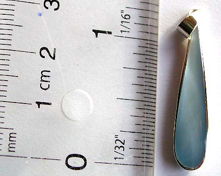 925. sterling silver pendant in long water drop shape pattern design with blue mother of pearl seashell inlaid       
