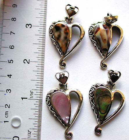 925. sterling silver pendant in carved-out half central empty heart shape pattern design with genuine stone embedded, assorted stone randomly pick        
