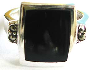 Wholesale Sterling Silver Findings and Jewellery - Black onyx sterling silver ring with marcasite stones on both sides  