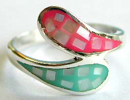 Mother of Pearl Jewelry. Sterling silver ring with mother of pearl seashell embedded and enamel
   