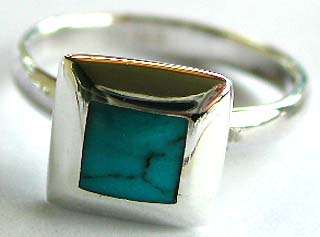 Jewelry retail supplier wholesale turquoise jewelry, sterling silver ring with a square shape blue turquoise inlay at center

 
   