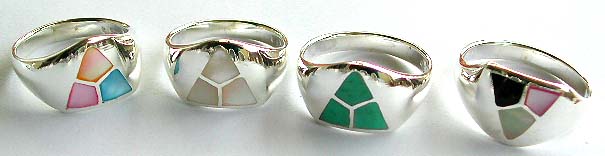 Cheap Sterling Silver Rings. Sterling silver ring with 3 irregular shape assorted stone or seashell embedded

