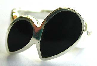 Jewelry made of Semi precious gem of black onyx. Sterling silver ring with double water-drop shape black onyx stone inlay at center  




