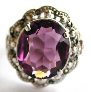 Marcasite jewelry wholesaler wholesale marcasite and purple amethyst CZ sterling silver women's ring 