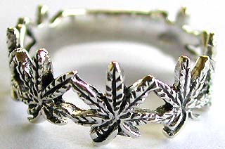 Marijuana Cannabis jewelry. Sterling silver ring with multi carved-out marijuana leaf
 