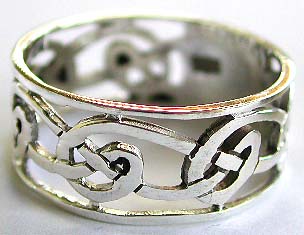 Celtic Wedding Band, sterling celtic jewelry. Sterling silver ring with carved-out Celtic crosse knotwork pattern decor around 







