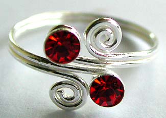 2 red cz stone embedded double spiral pattern design sterling silver toe ring                 
