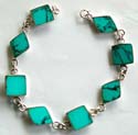 Multi square and diamod shape genuine blue turquoise stone inlay sterling silver bracelet