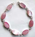 Sterling silver bracelet with multi elliptical shape pinky mother of pearl seashell inlaid