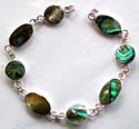 Sterling silver bracelet with multi rounded and elliptical shape abalone seashell inlaid