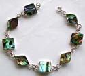 Square and diamod shape abalone seashell inlaid sterling silver bracelet