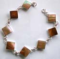 Sterling silver bracelet with multi diamond shape mother of pearl seashell inlaid
