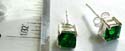 Sterling silver stub earring with a square shape dark green cz stone embedded