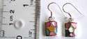 Rectangle pattern design sterling silver earring with multi color seashell embedded and fish hook for closure