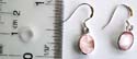 Sterling silver earring with a suspended oval shape pink mother of pearl seashell and fish hook for convenience closure