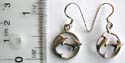 Sterling silver earring with fish hook and double dolphin incircle pattern suspending 