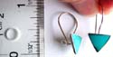 Sterling silver earring with clip-in fish hook for closure and triangular blue turquoise stone embedded